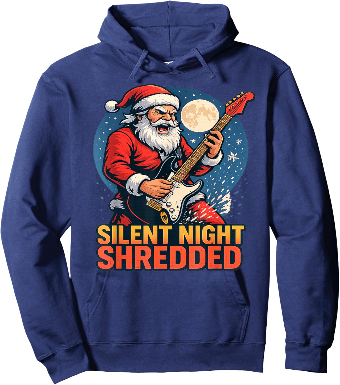 Silent Night Shredded Santa Playing Guitar Christmas Hoodie - Hoodie | Navy