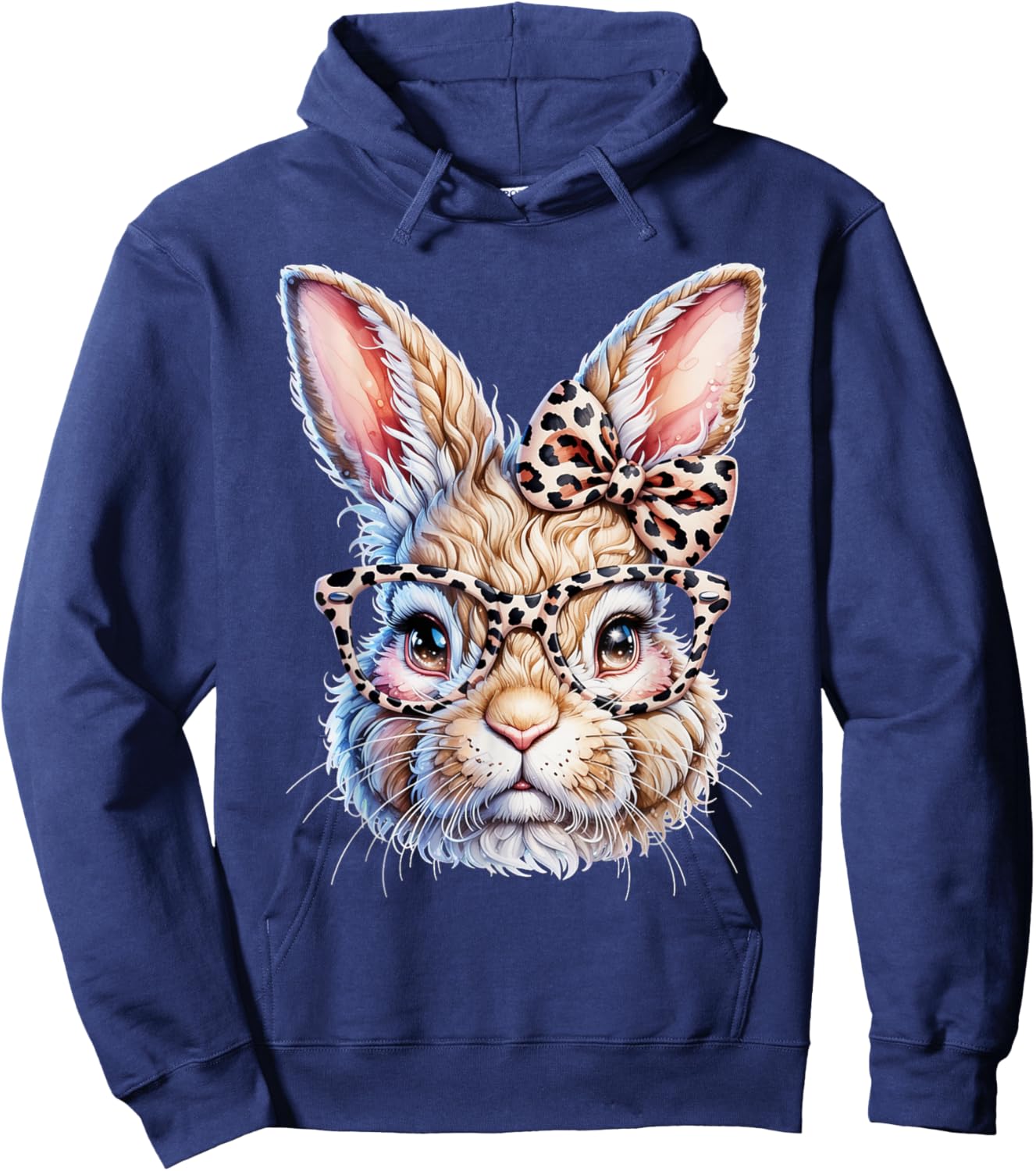 Easter Bunny with Leopard Bow and Glasses Hoodie - Hoodie | Navy