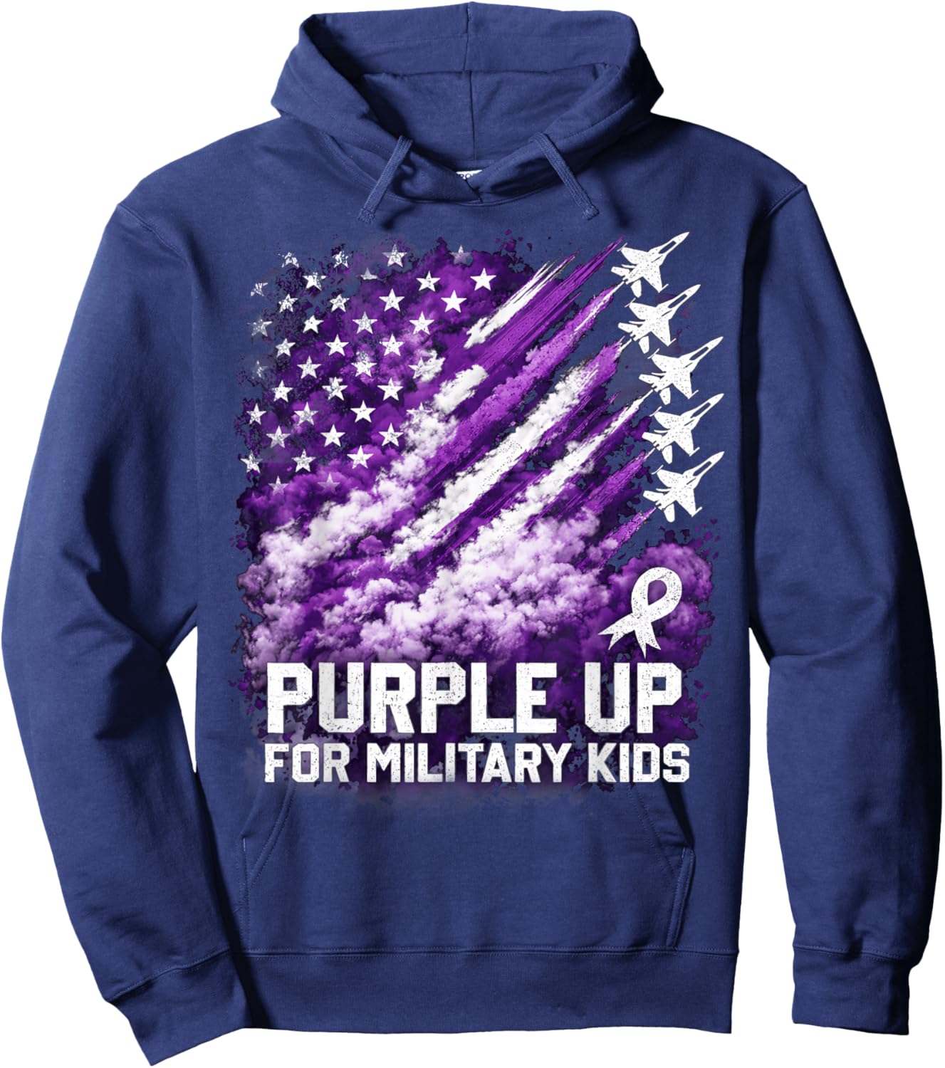 Purple Up Military Kids April Awareness USA Flag Hoodie - Hoodie | Navy