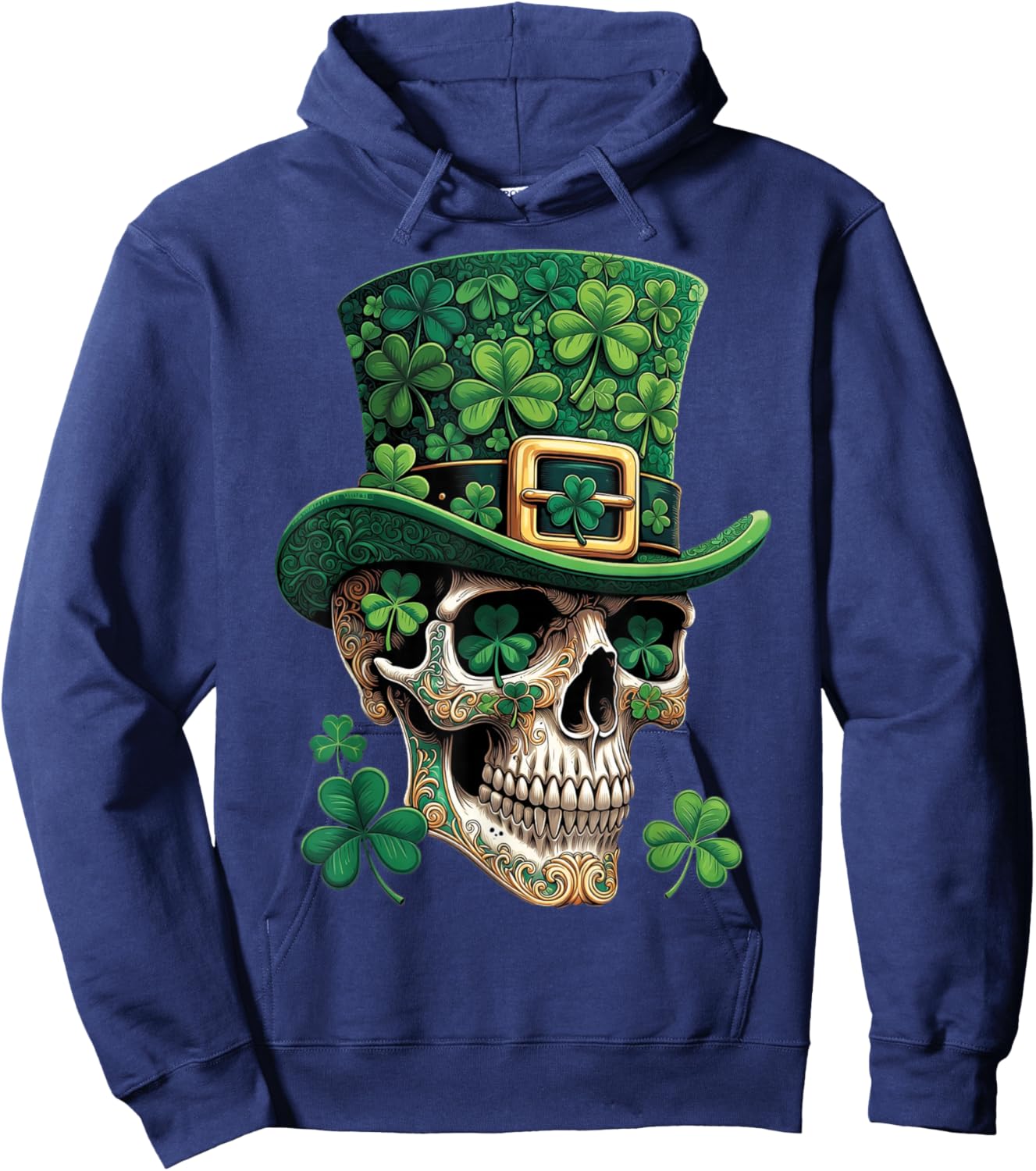 St Patrick Sugar Skull Day of The Dead Lucky Shamrock Hoodie - Hoodie | Navy