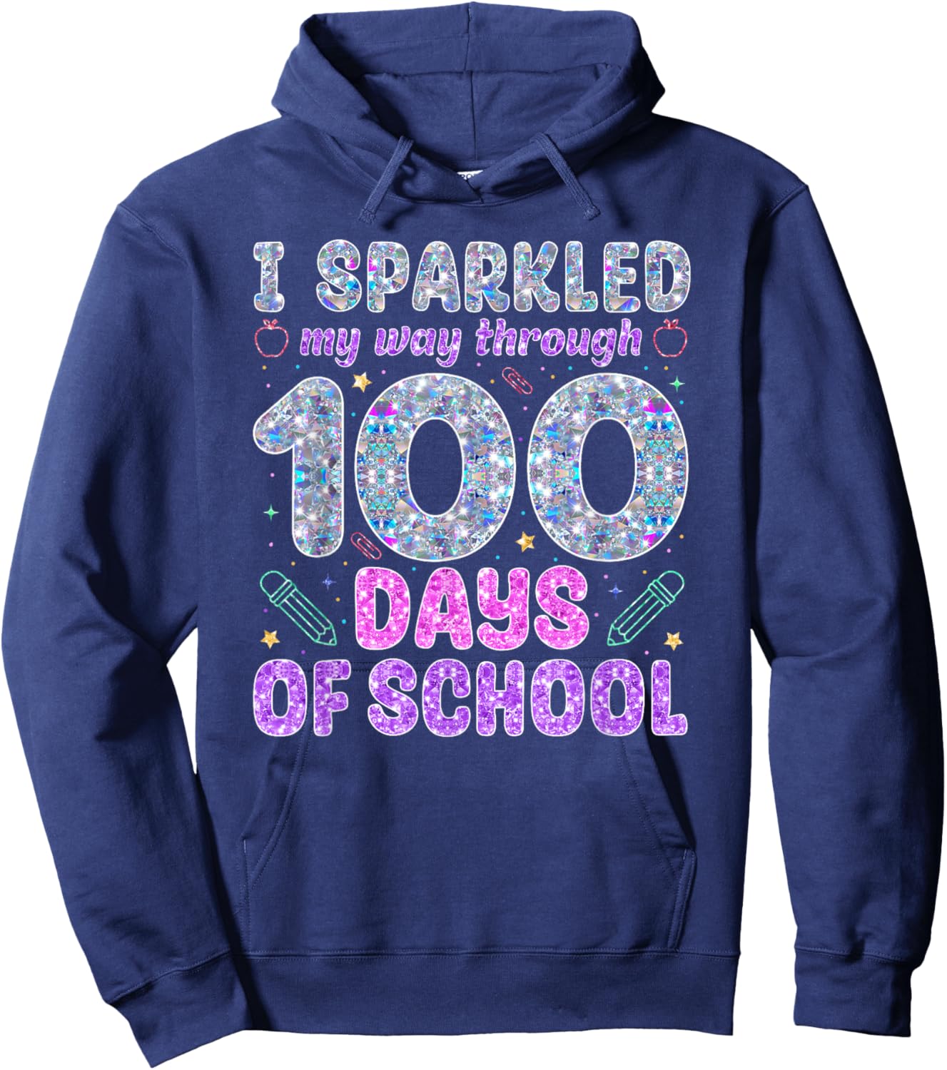 I Sparkled My Way Through Girls Kids 100 Days of School Hoodie - Hoodie | Navy