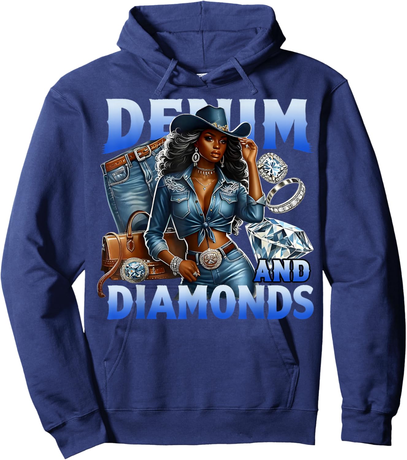 Denim and Diamonds Country Western Bachelorette Girl's Party Hoodie - Hoodie | Navy
