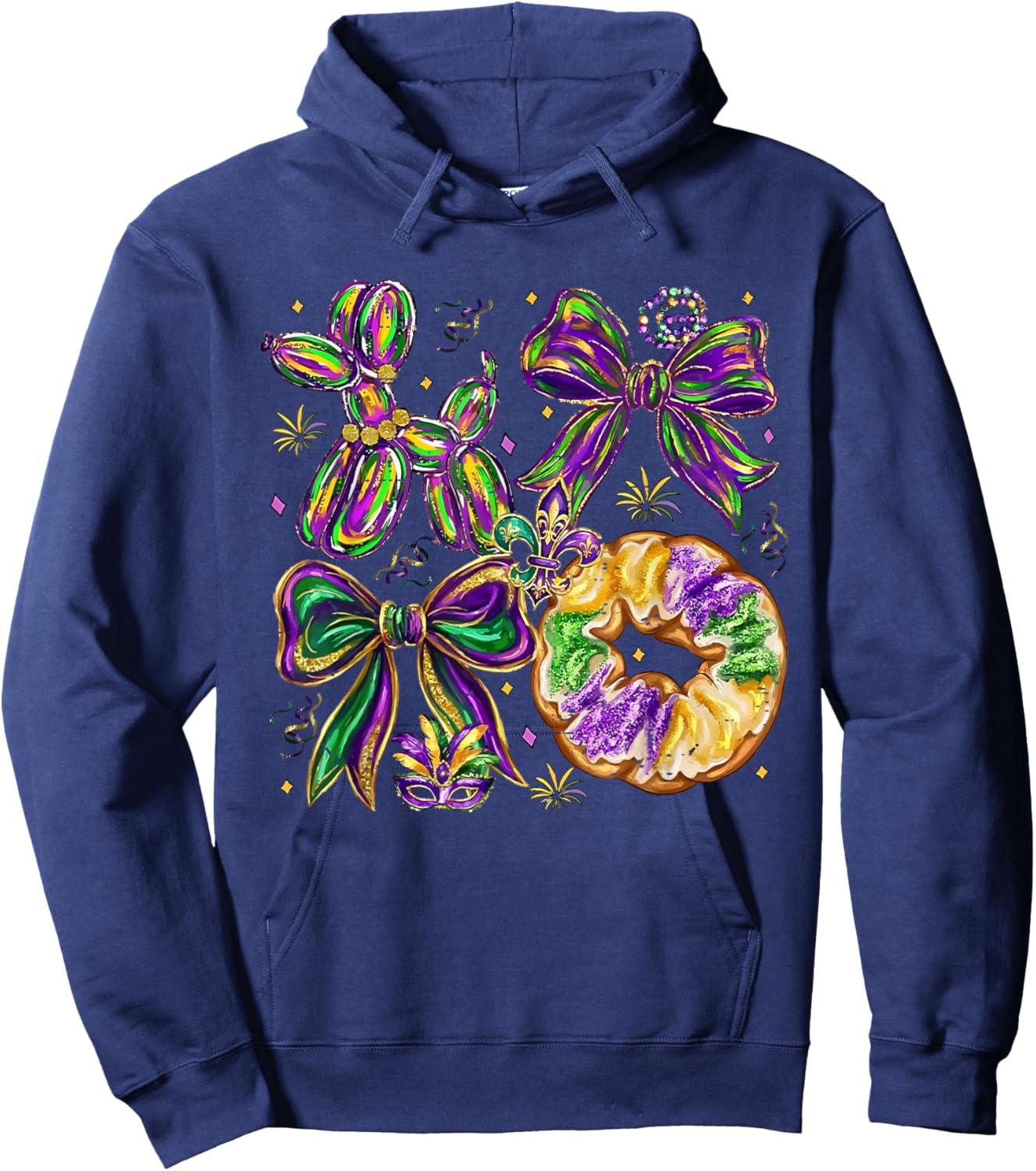 Coquette Bow King Cake Balloon Dog Fleur De Lis Mardi Gras Hoodie - Hoodie | Navy