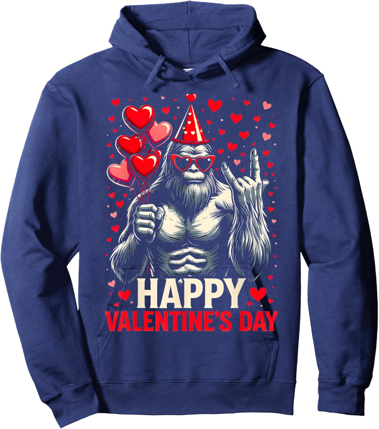 Happy Valentines Day Bigfoot Heart Sunglasses Sasquatch Boys Hoodie - Hoodie | Navy