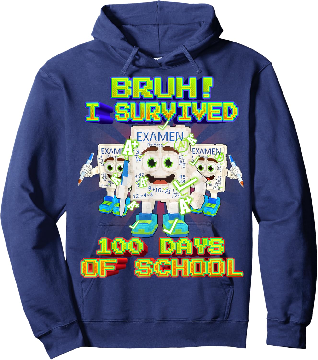 Bruh I Survived 100 Days of School Funny Yes Exam Brainrot Hoodie - Hoodie | Navy