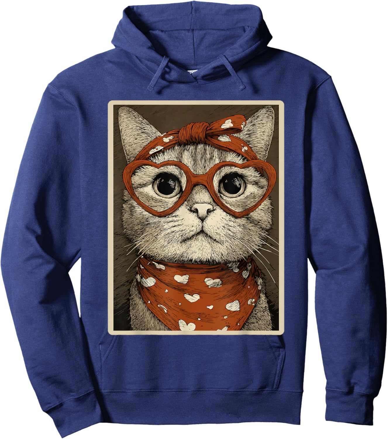 Cute Tabby Cat with Hearts Glasses Valentines Kitty Coquette Hoodie - Hoodie | Navy