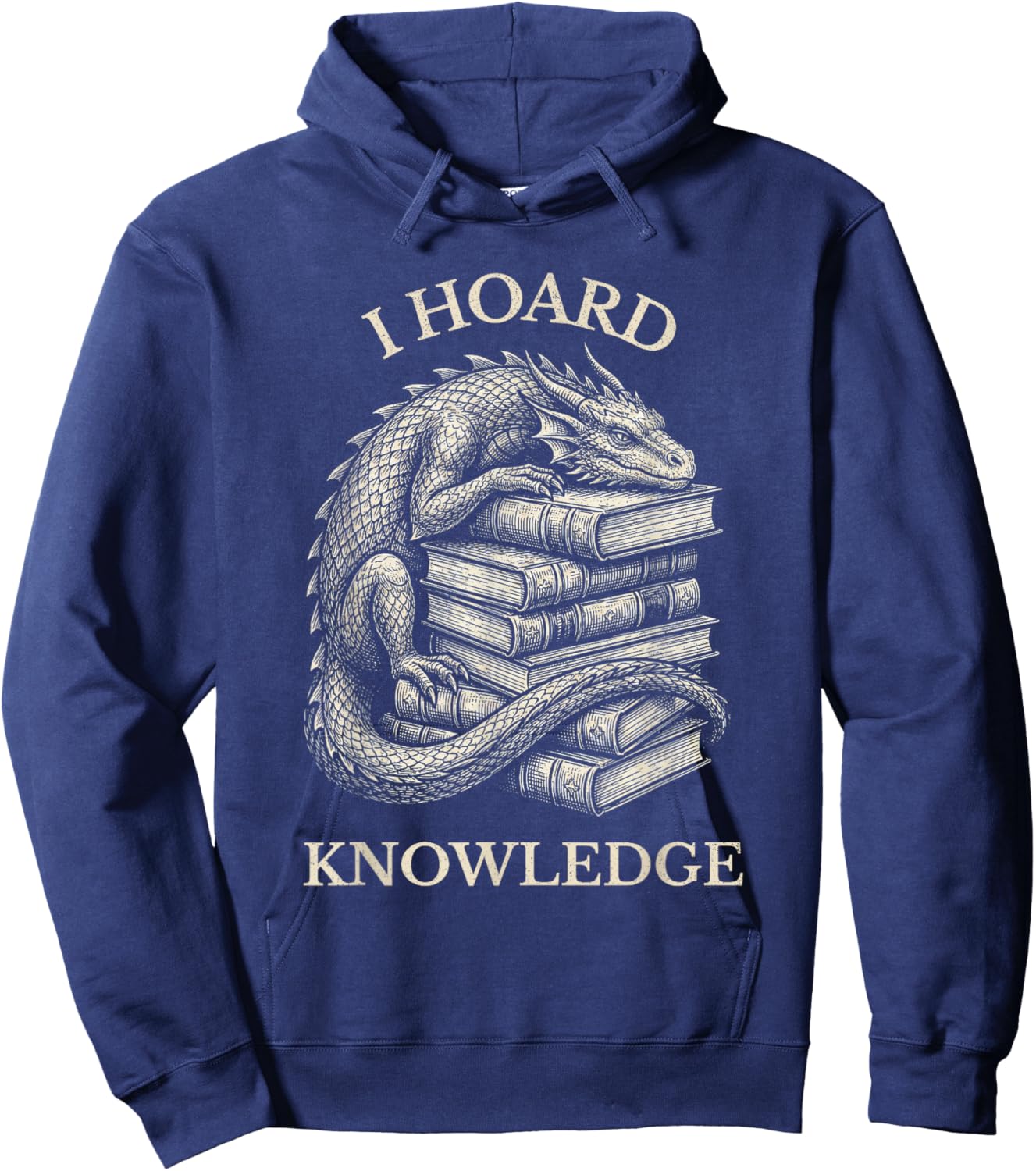 Vintage Dragons & Books Dark Academia Funny Librarian Gift Hoodie - Hoodie | Navy