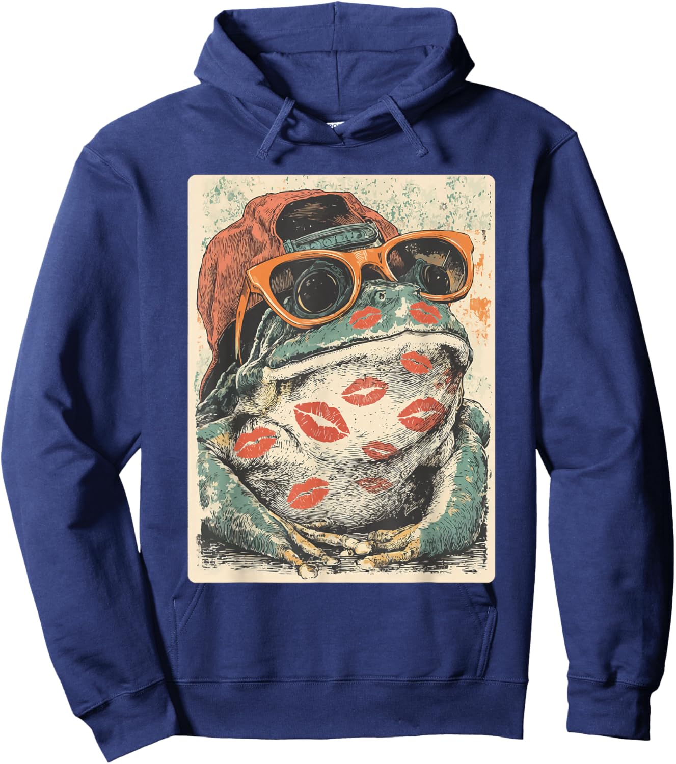 Romantic Frog with Sunglasses Kisses Valentine's Day Animal Hoodie - Hoodie | Navy