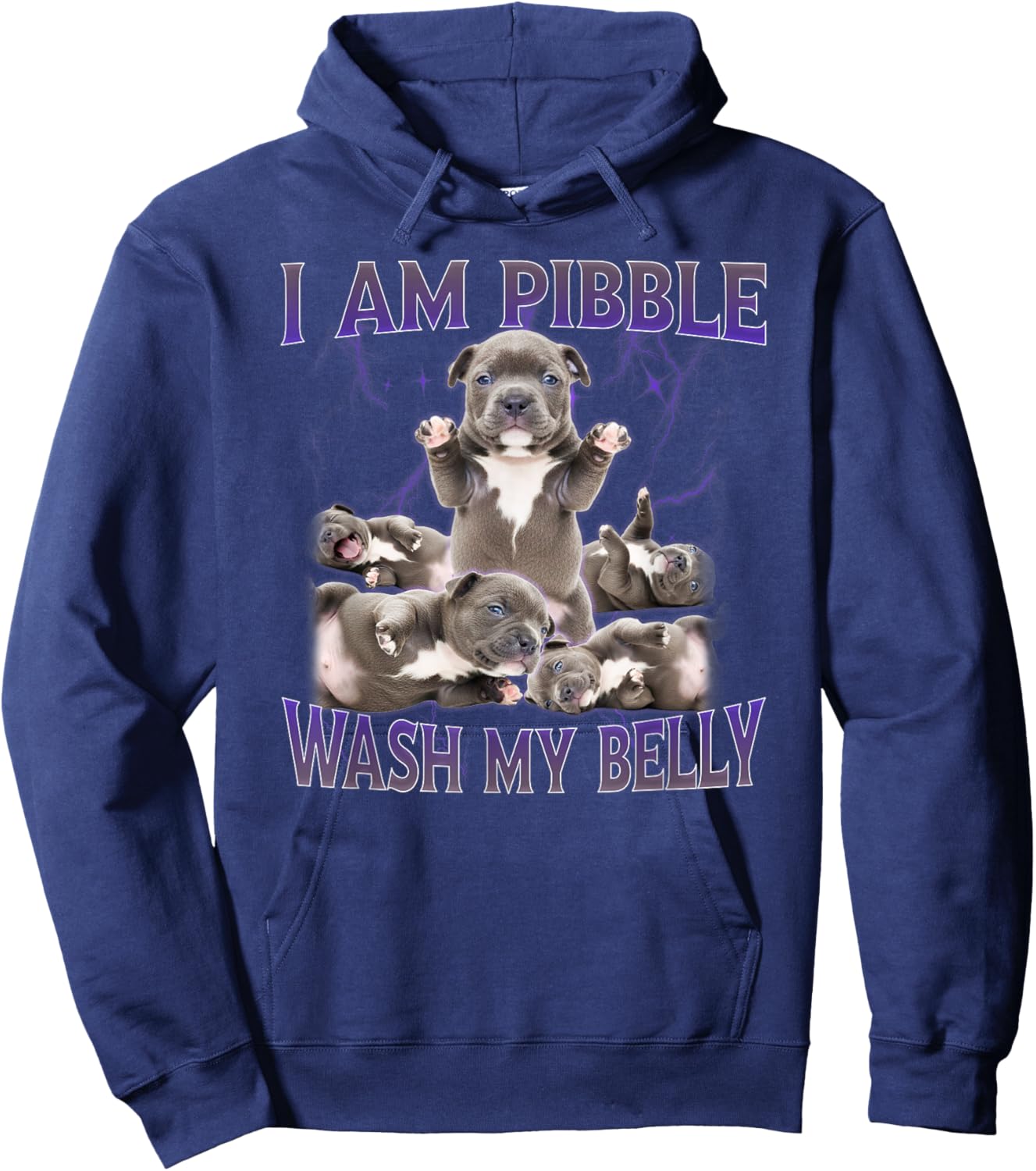 Funny I am Pibble Dog Puppy Wash Clean My Belly Meme Hoodie - Hoodie | Navy