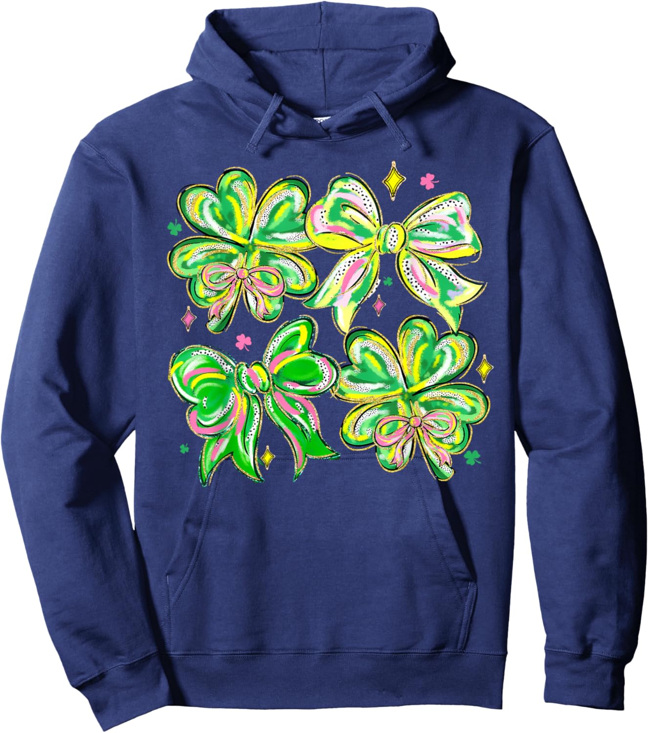 Coquette Bow St.Patrick's Day Lucky Shamrock Ireland Irish Hoodie - Hoodie | Navy