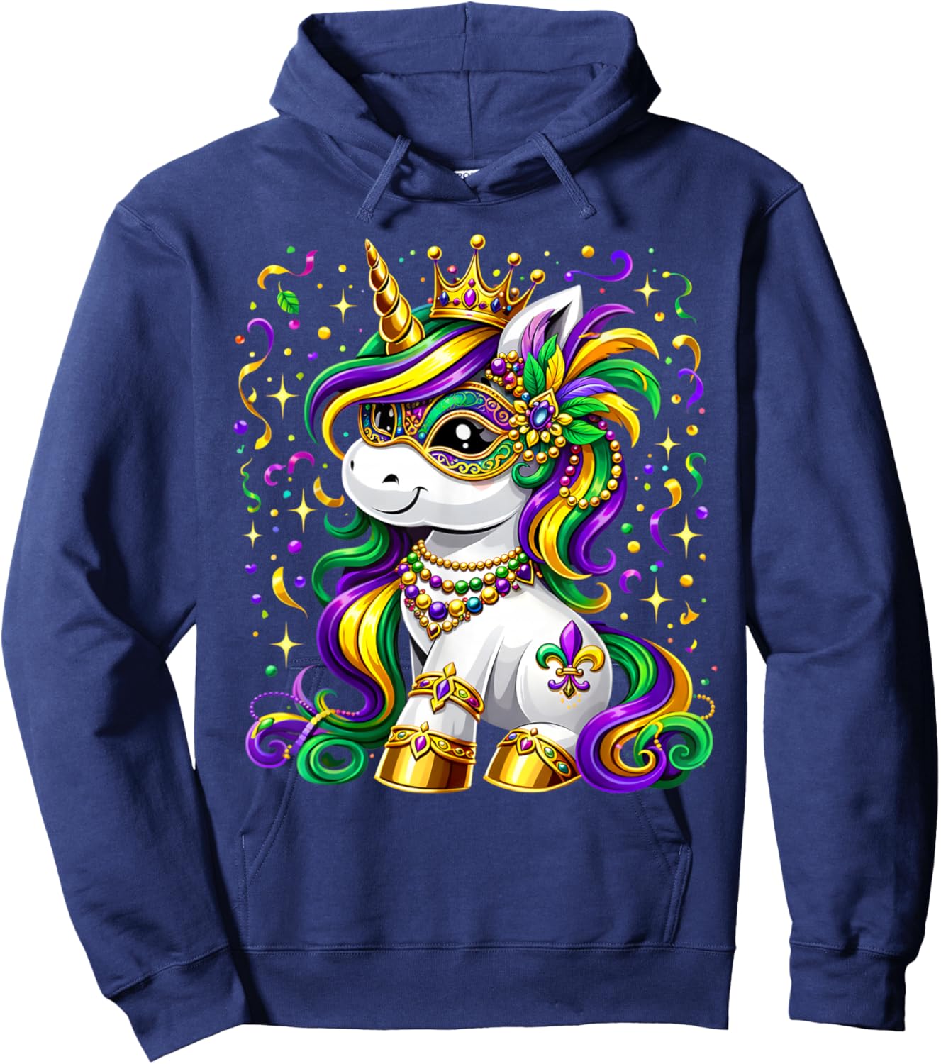 Cute Unicorn Mardi Gras Mask Carnival for Girls Kids Women Hoodie - Hoodie | Navy