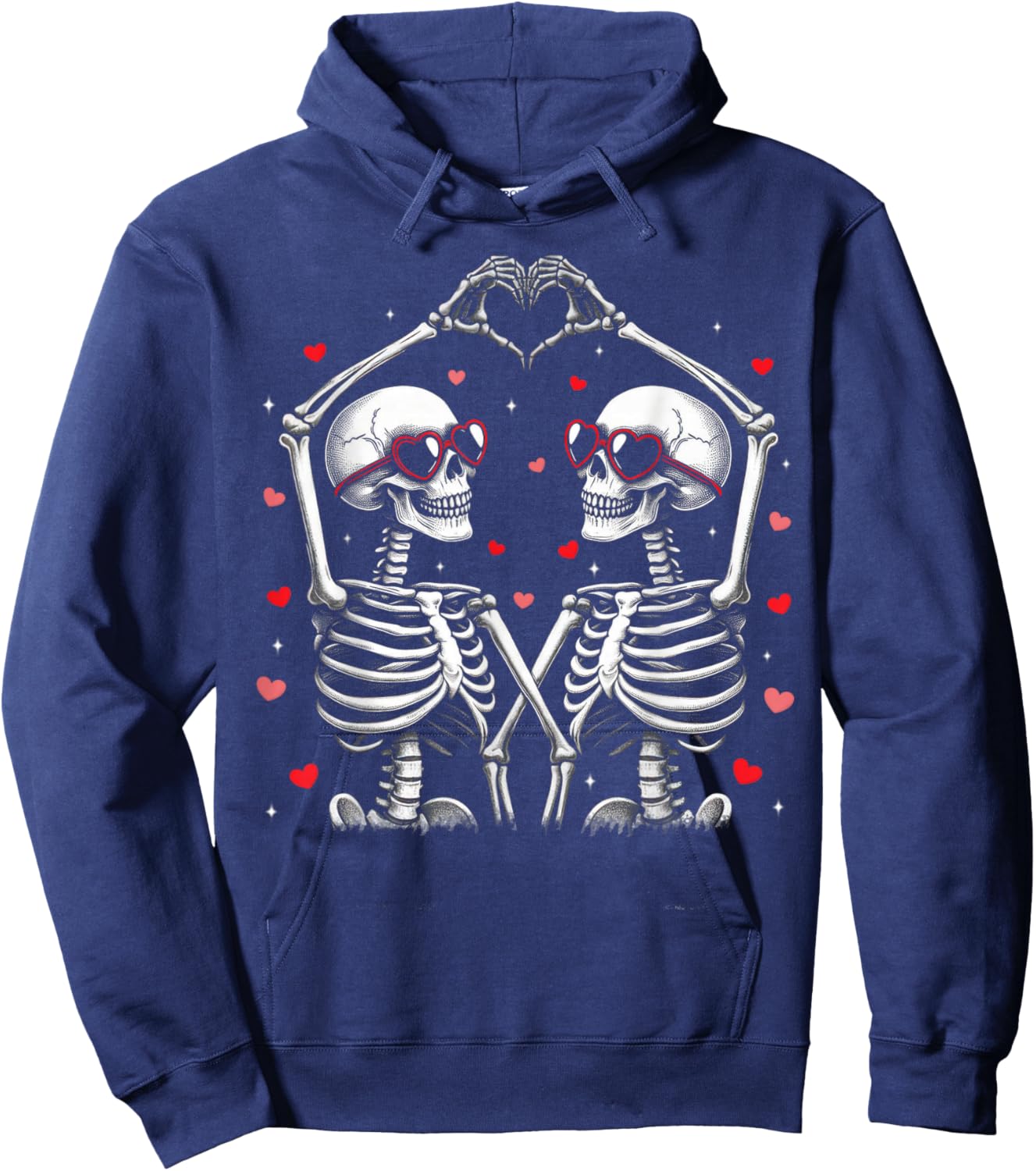 Valentines Day Skeleton Hand Heart Funny Matching Couples Hoodie - Hoodie | Navy