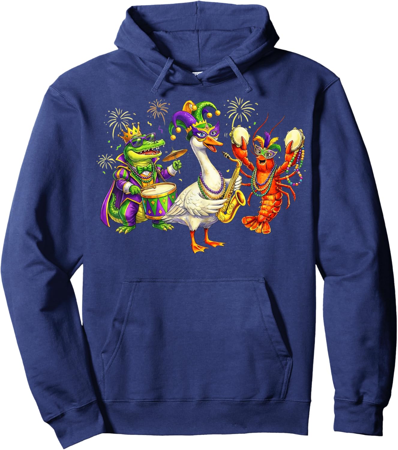ABC Alligator Brown Pelican Crawfish Louisiana Mardi Gras Hoodie - Hoodie | Navy