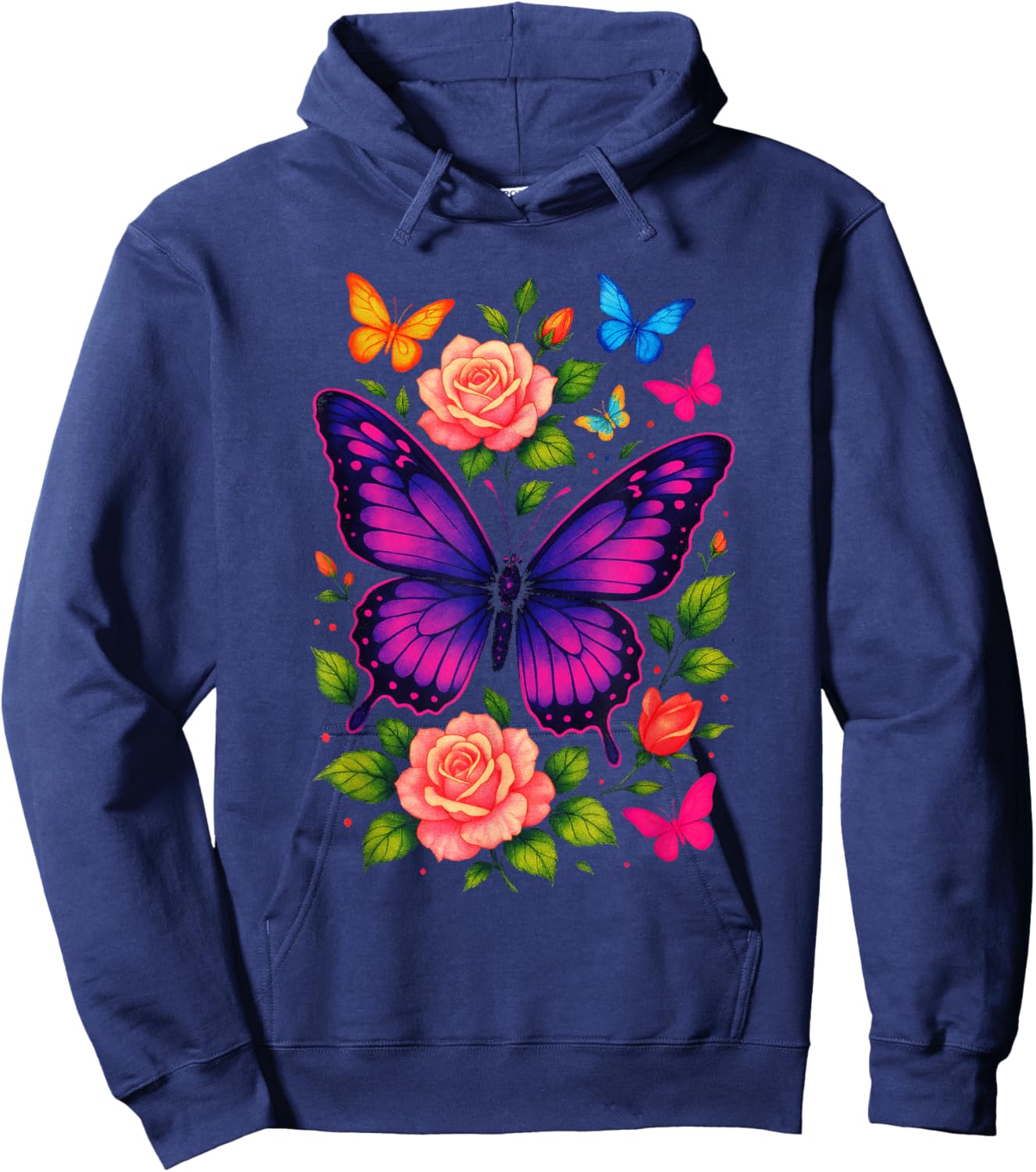 Purple Butterfly Rose - Butterfly Nature Art Hoodie - Hoodie | Navy