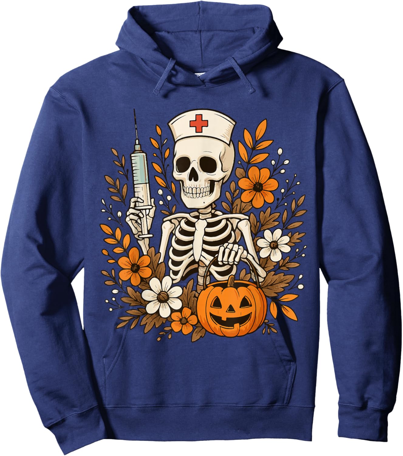 Nurse Skeleton Pumpkin Halloween Autumn Nurse Halloween Hoodie - Hoodie | Navy