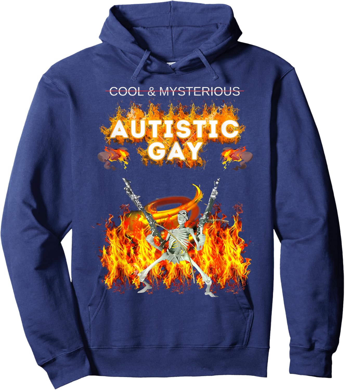 Autistic & Gay Funny Meme Skeleton Fire Autism Awareness Hoodie - Hoodie | Navy