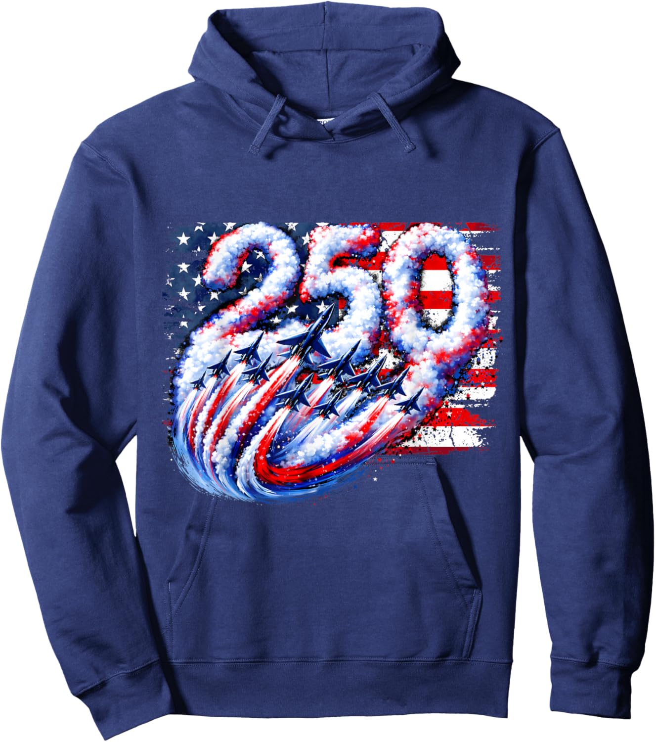 250 Years American 1776 2026 Fighter Jet Airplane USA Flag Hoodie - Hoodie | Navy