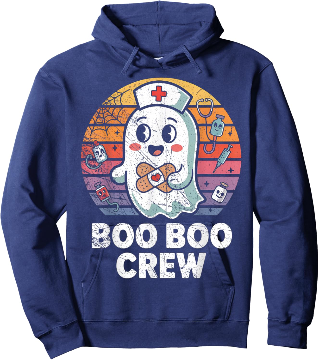 Vintage Retro Boo Boo Crew Nurse Halloween Nurses Hoodie - Hoodie | Navy