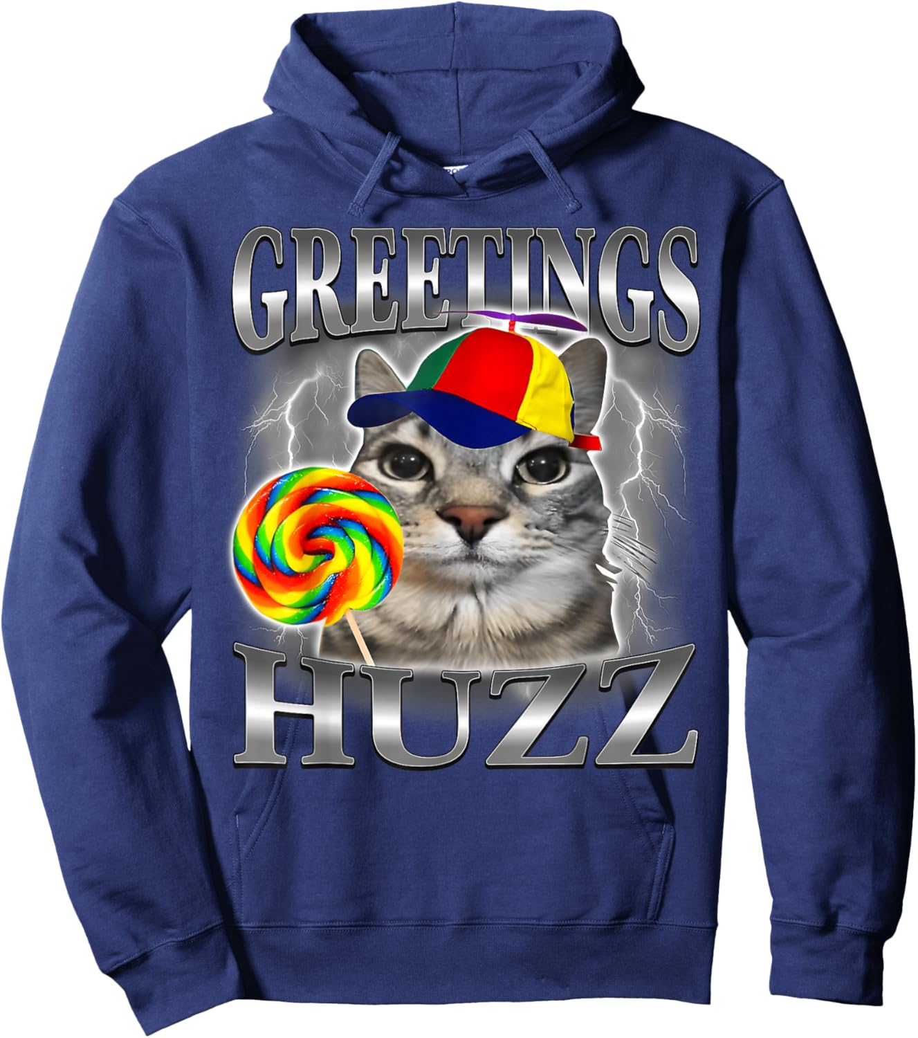 Greetings Huzz Funny Cat Meme Lovers Silly Cats Brainrot Hoodie - Hoodie | Navy
