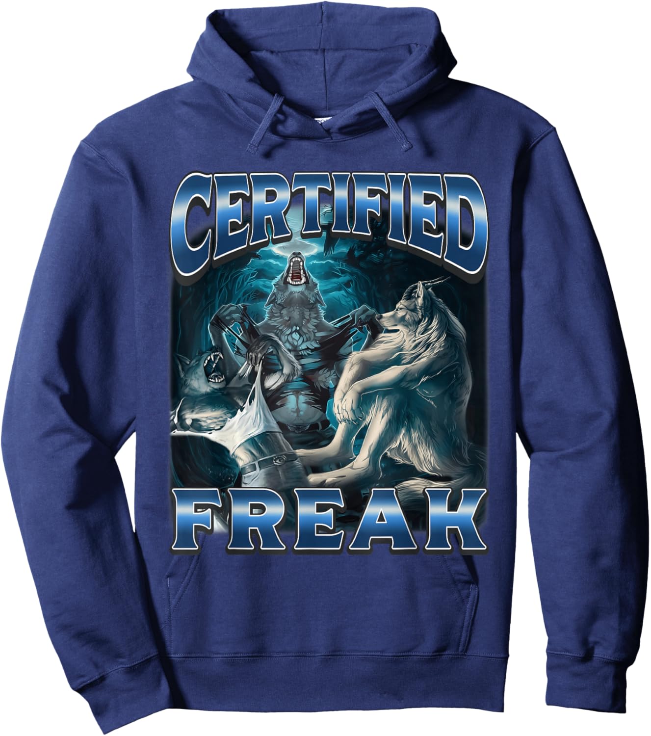 Certified Freak Funny Alpha Wolf Meme Unhinged Brainrot Hoodie - Hoodie | Navy