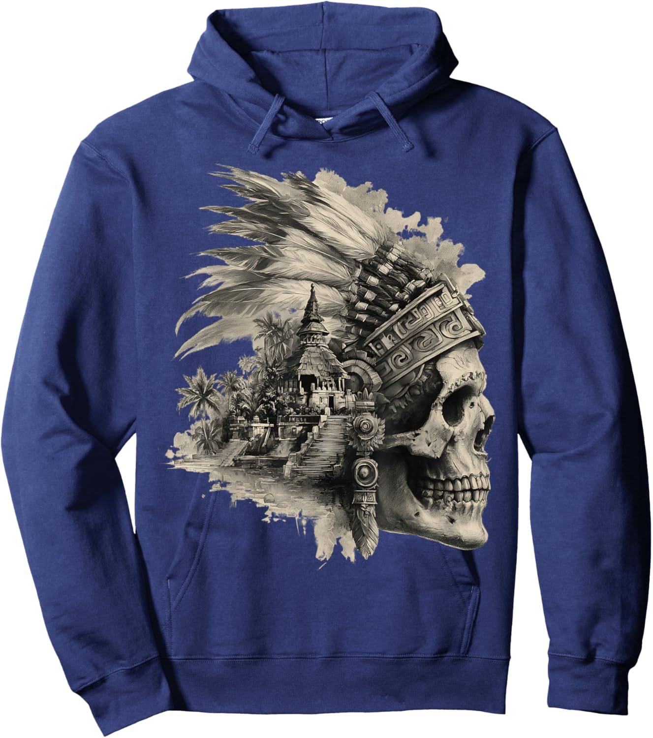 Feathered Aztec Skull Maya Mexican Mayan Indigenous Azteca Hoodie - Hoodie | Navy