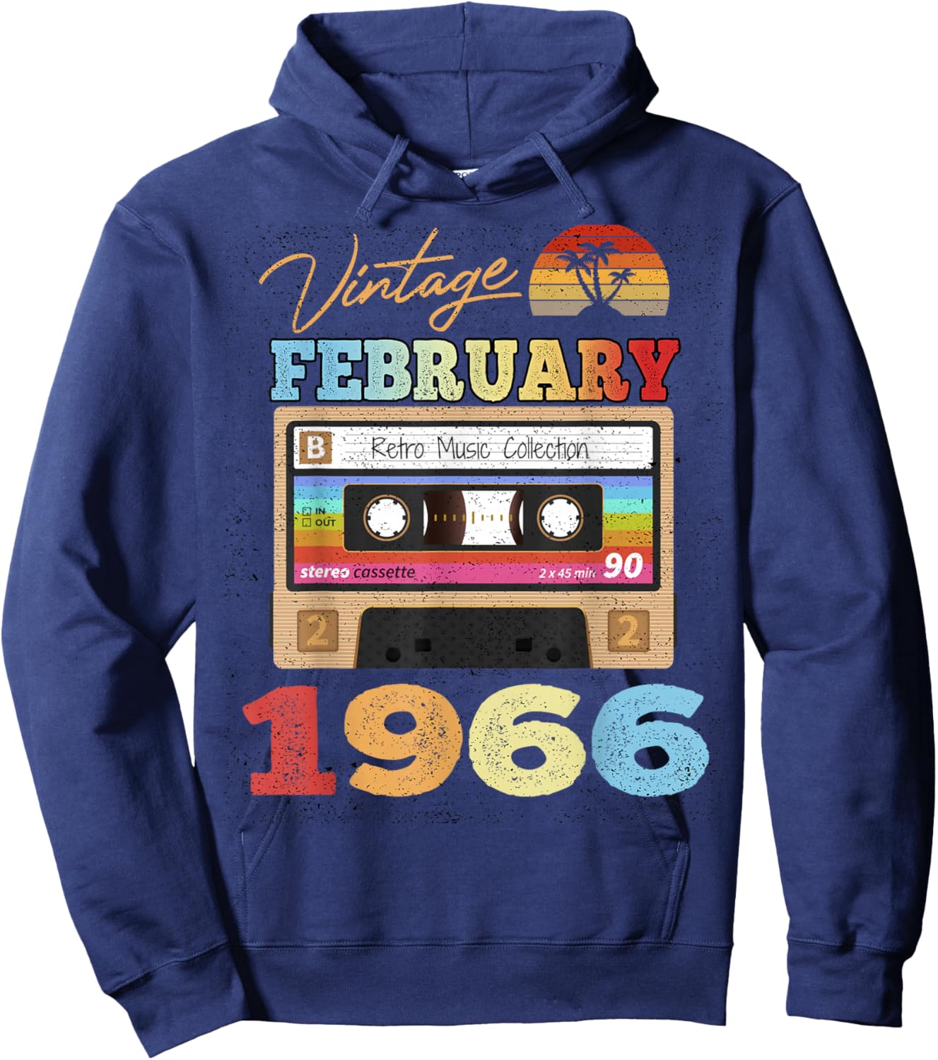 60th Birthday Gift Vintage Retro February 1966 60 Years Old Hoodie - Hoodie | Navy