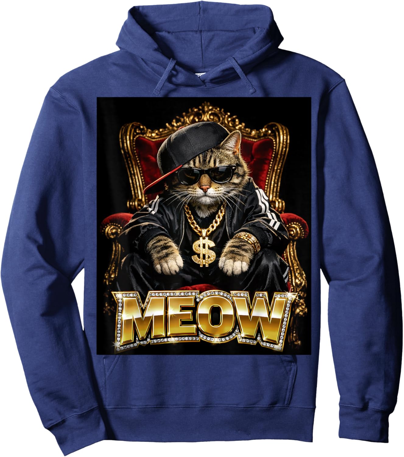Meow Funny Hip Hop Kitty 80s & 90s Retro Rap Music Cat Hoodie - Hoodie | Navy