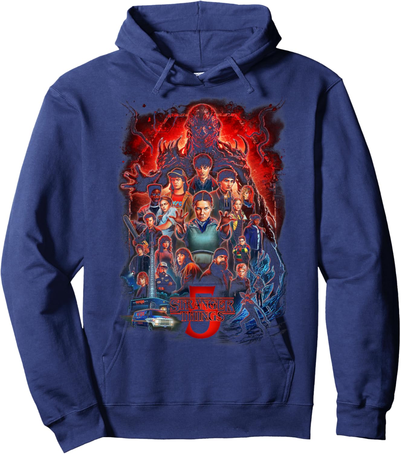 Stranger Things Season 5 Complete Cast Heros Villans Poster Hoodie - Hoodie | Navy