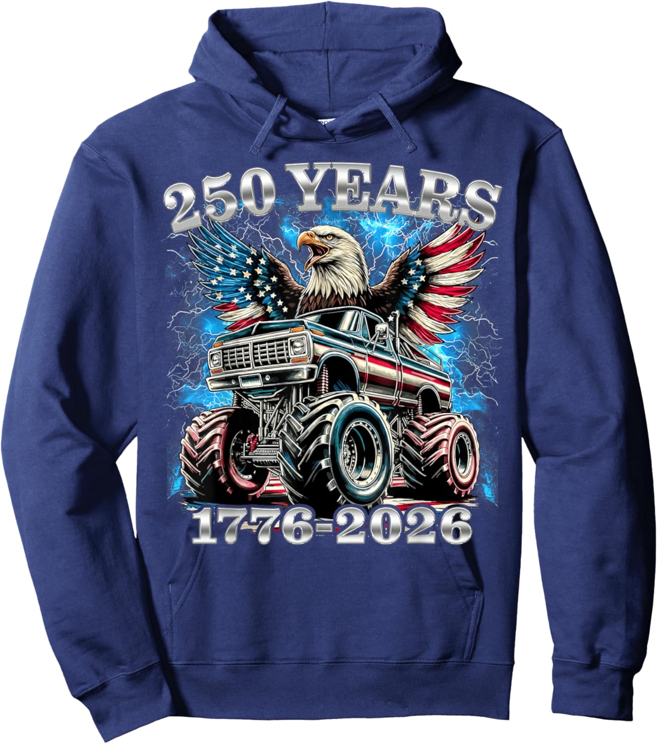 USA 250 Years 1776-2026 Monster Truck Eagle Flag Boys Hoodie - Hoodie | Navy