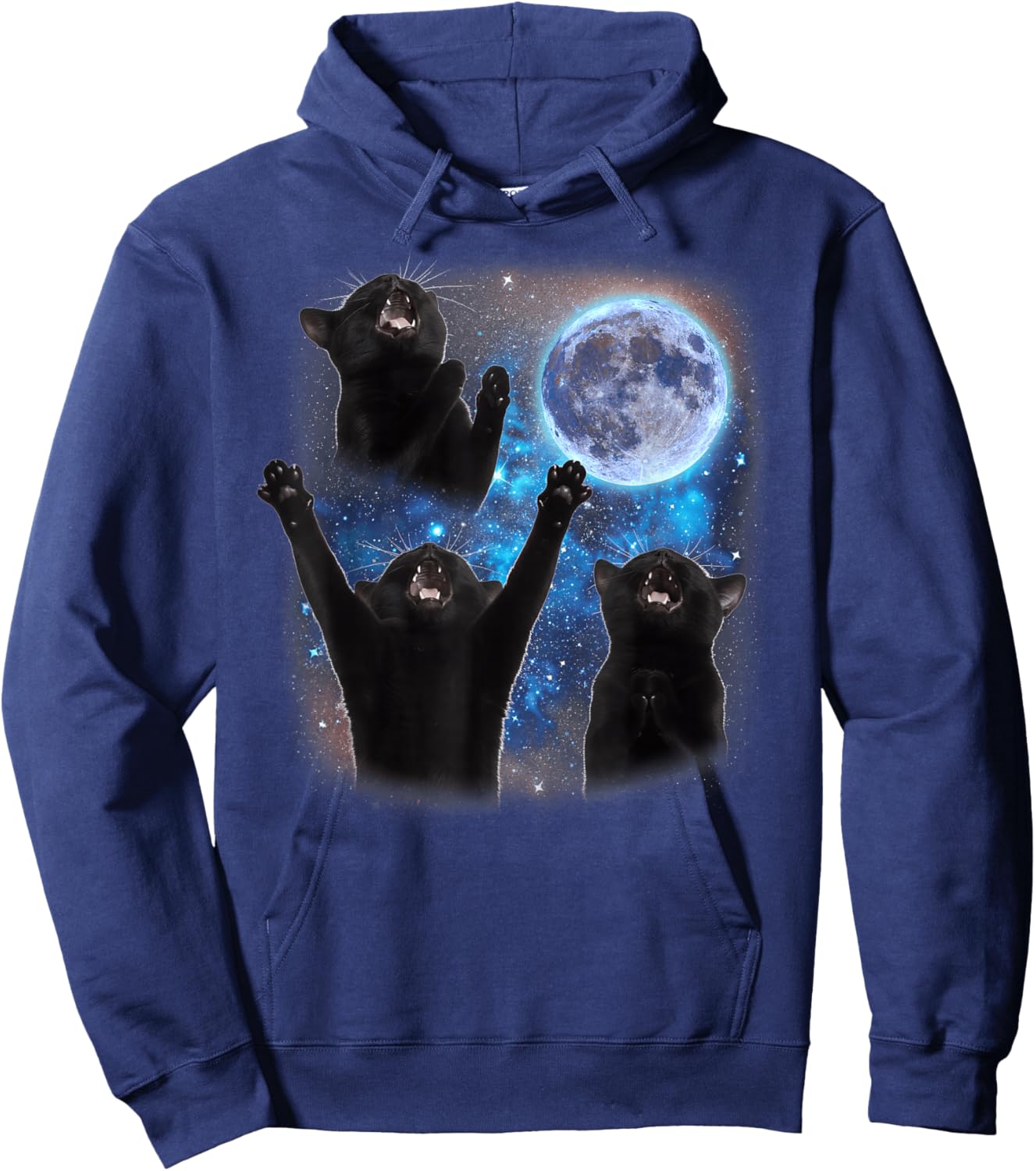 Three Cats Howling at The Moon Weird Meme Tuxedo Cat Hoodie - Hoodie | Navy