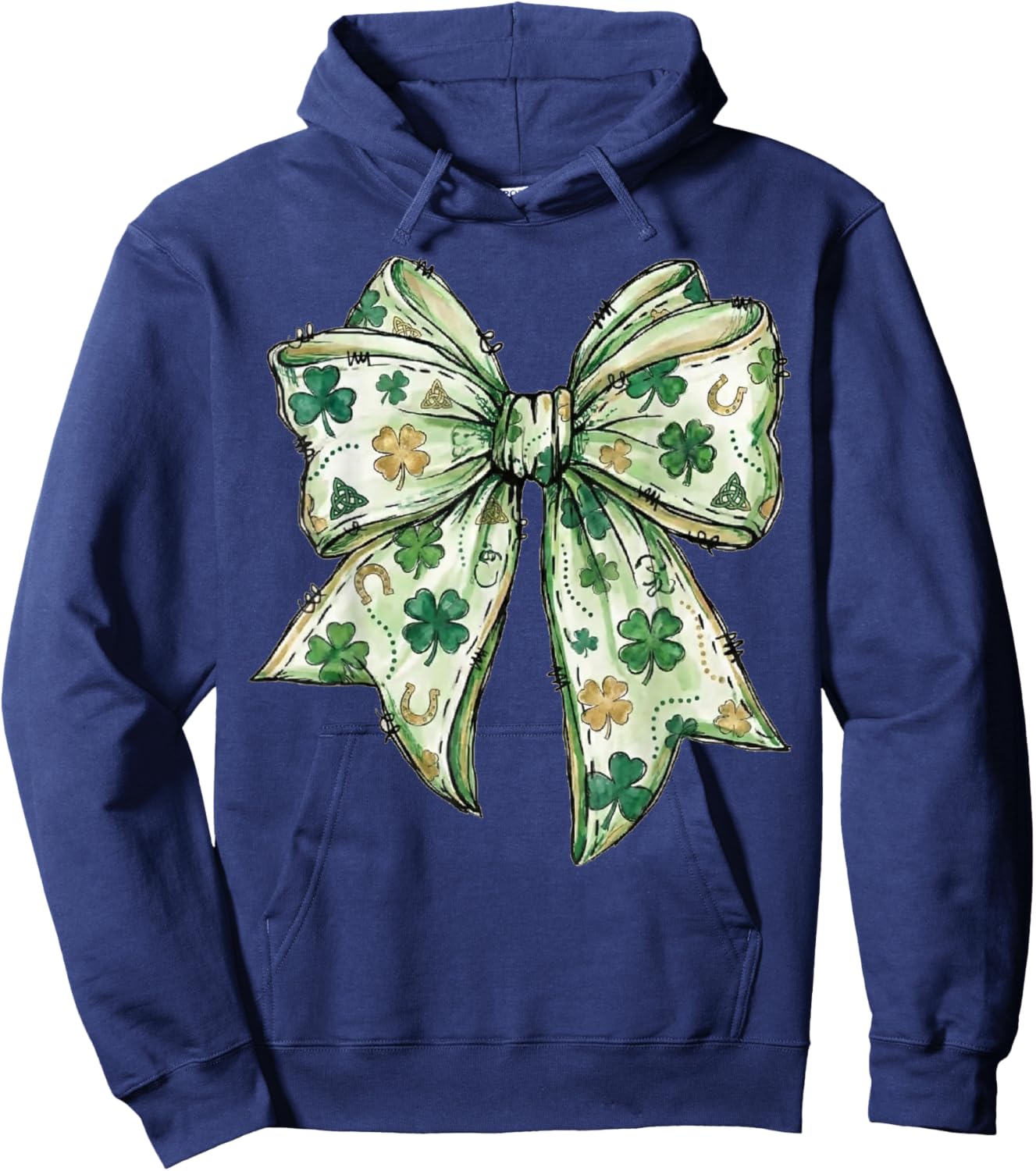 Coquette Bow St Patricks Day Irish Women Girls Teen Shamrock Hoodie - Hoodie | Navy