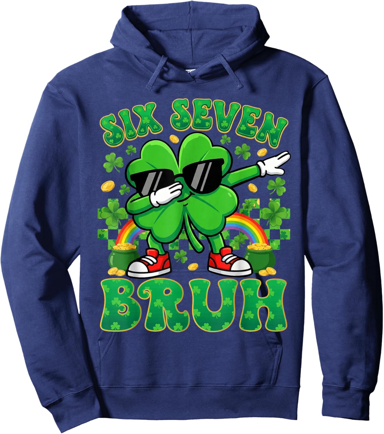 67 St Patricks Day Boys Kids Dabbing Shamrock Six Seven Bruh Hoodie - Hoodie | Navy