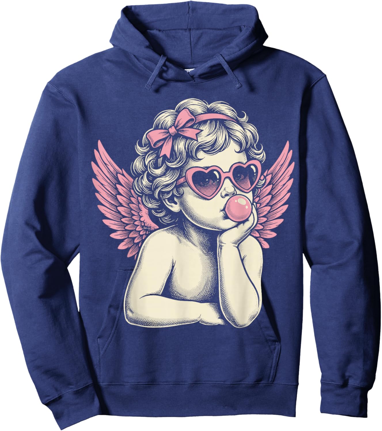 Cute Vintage Cupid Blowing Bubble Gum Hoodie - Hoodie | Navy