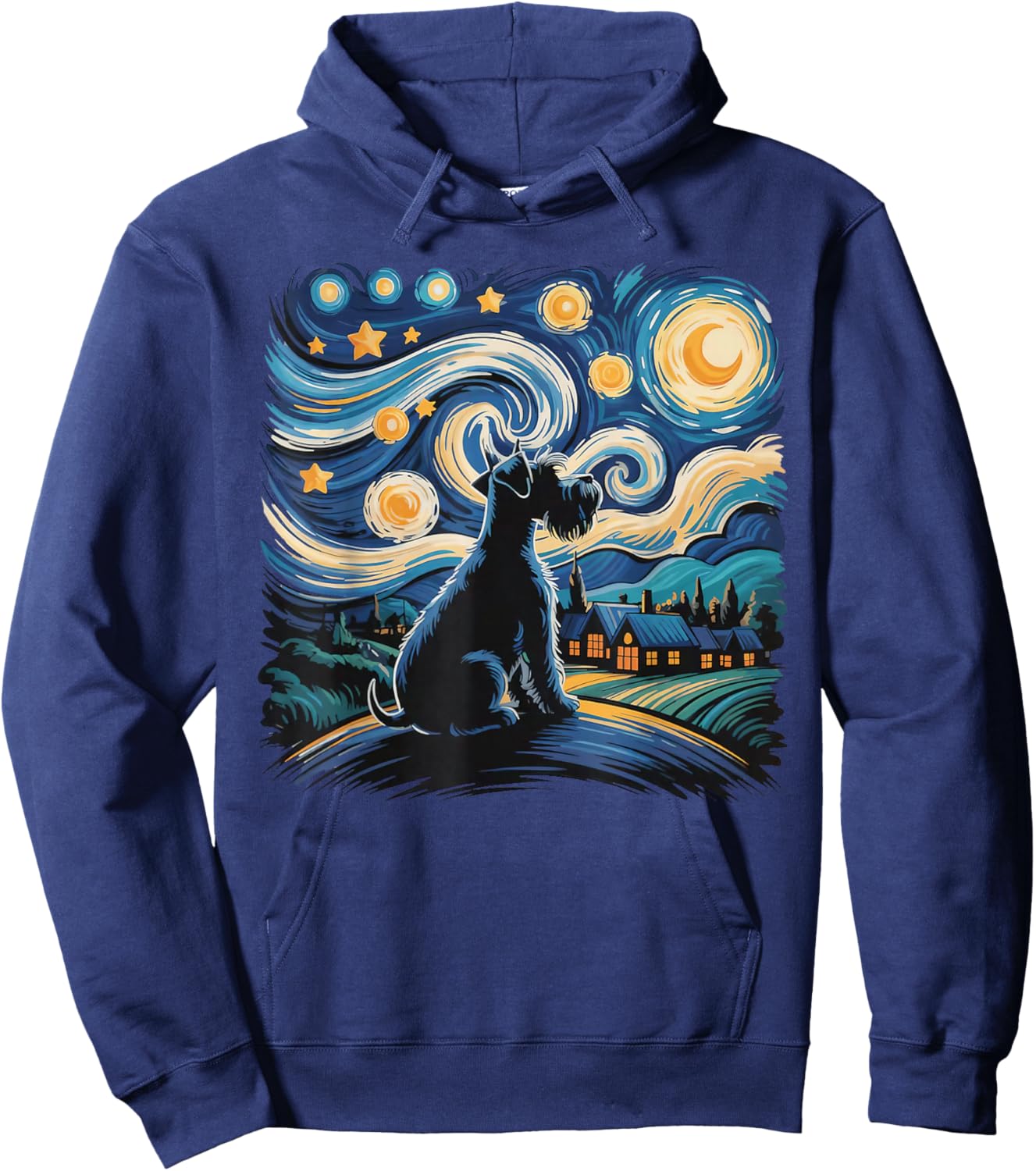 Funny Schnauzer Lover Schnauzer Dog with Starry Night Parody Hoodie - Hoodie | Navy