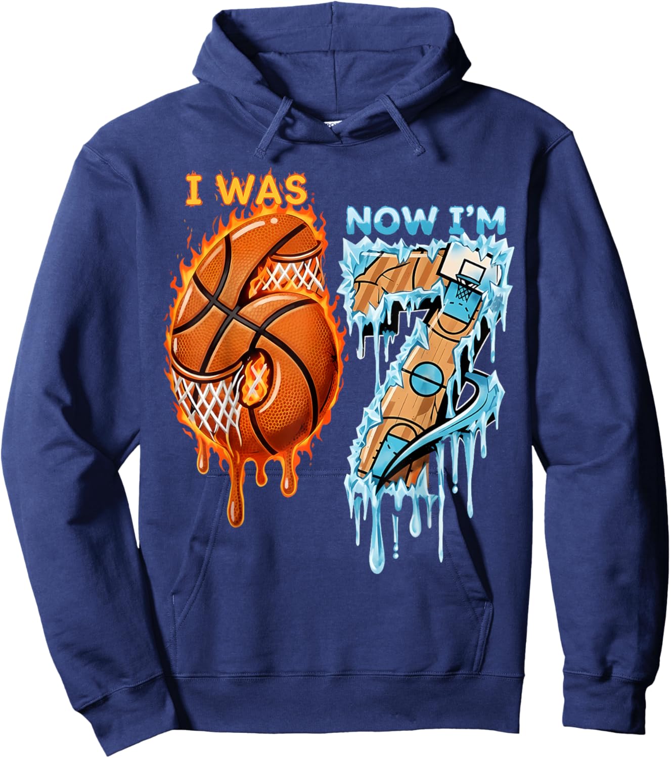 I was 6 Now I’m 7 Birthday Basketball Football Hockey Sports Hoodie - Hoodie | Navy