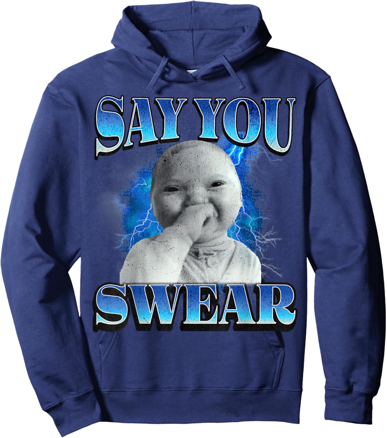 Say You Swear Ai Niche Baby Holding Laugh Genz Meme Hoodie - Hoodie | Navy