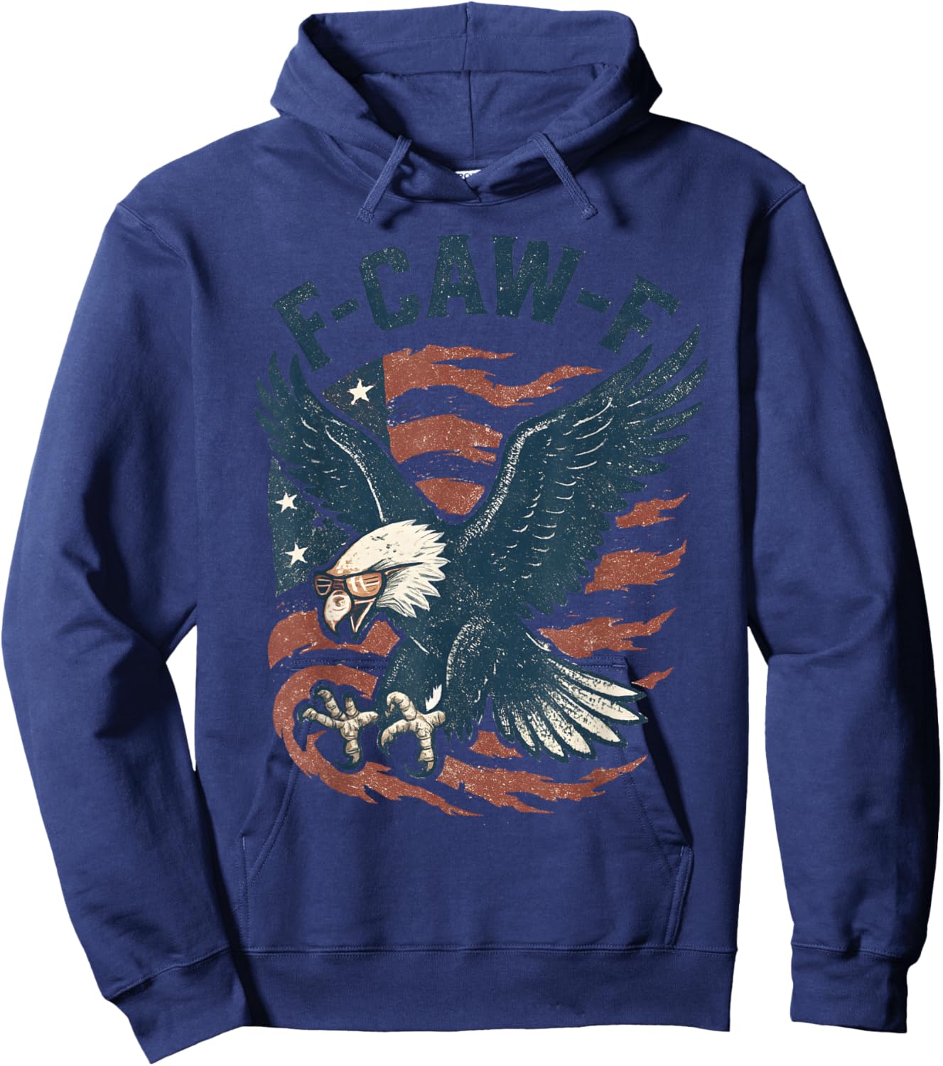 Funny F CAW F Bald Eagle American Flag Red White and Blue Hoodie - Hoodie | Navy