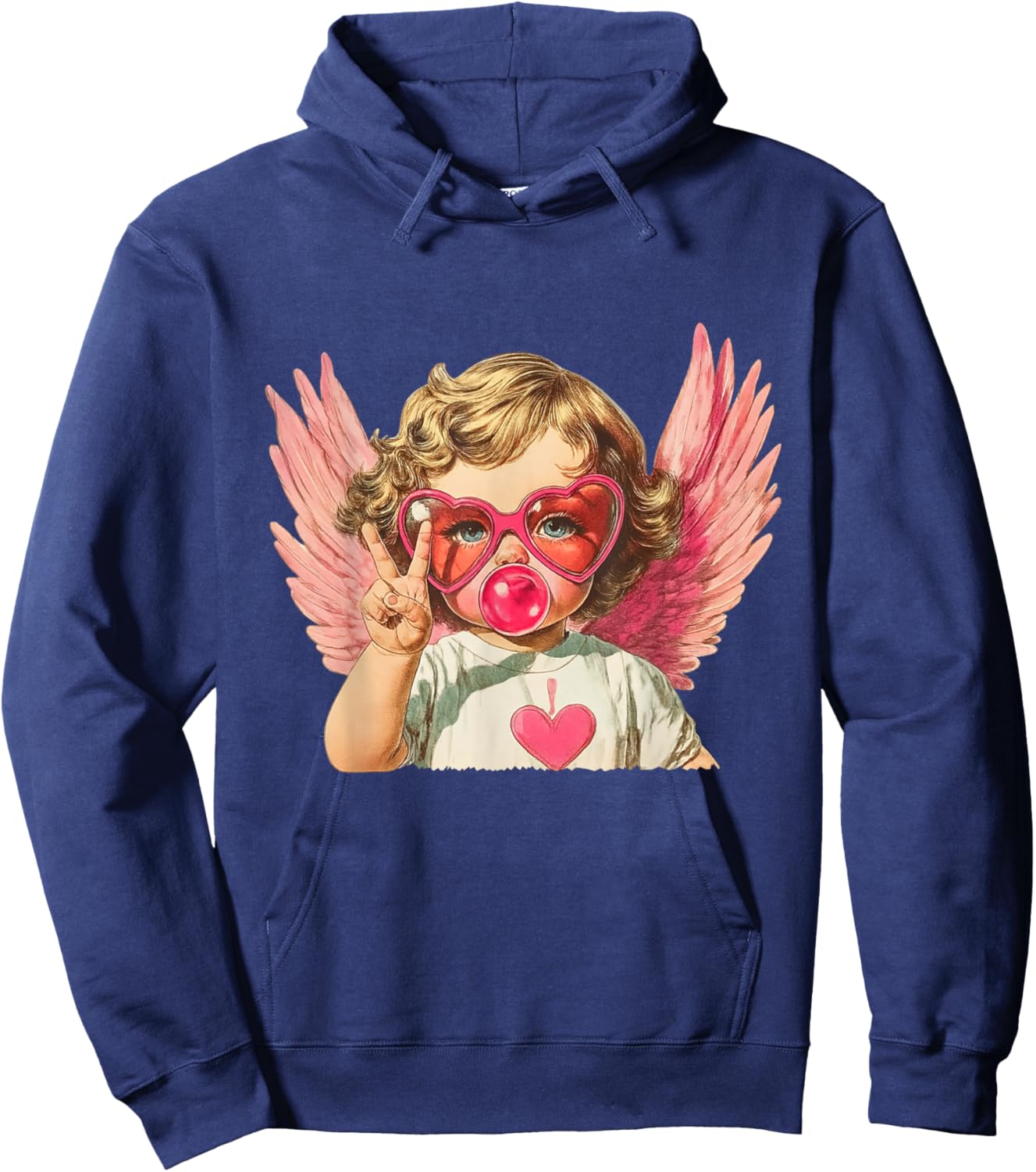 Vintage Cupid Blowing Bubble Gum Heart Sunglasses Valentines Hoodie - Hoodie | Navy