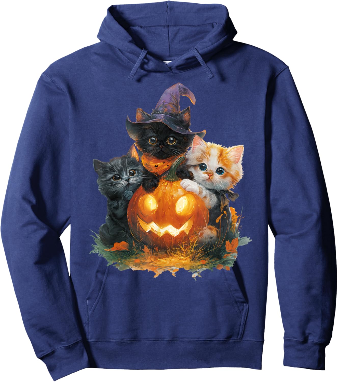 Vintage Kittens Pumpkin Cute Cat Spooky Season Halloween Hoodie - Hoodie | Navy