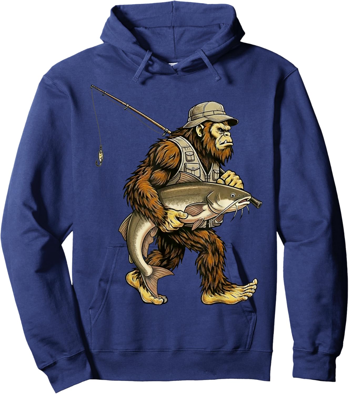 Catfish Bigfoot Fisherman River Fishing Sasquatch Hoodie - Hoodie | Navy
