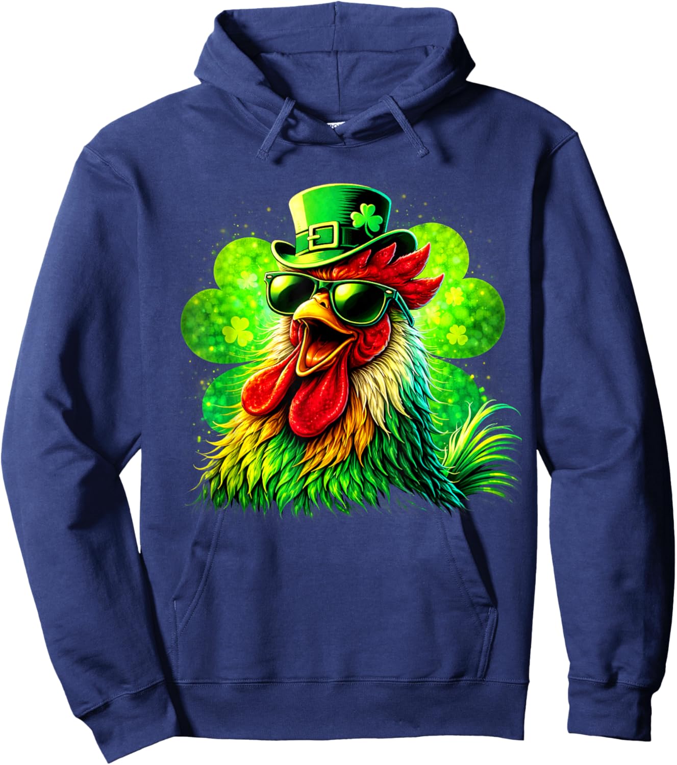 Rooster St Patricks Day Lucky Shamrock Men Women Hoodie - Hoodie | Navy