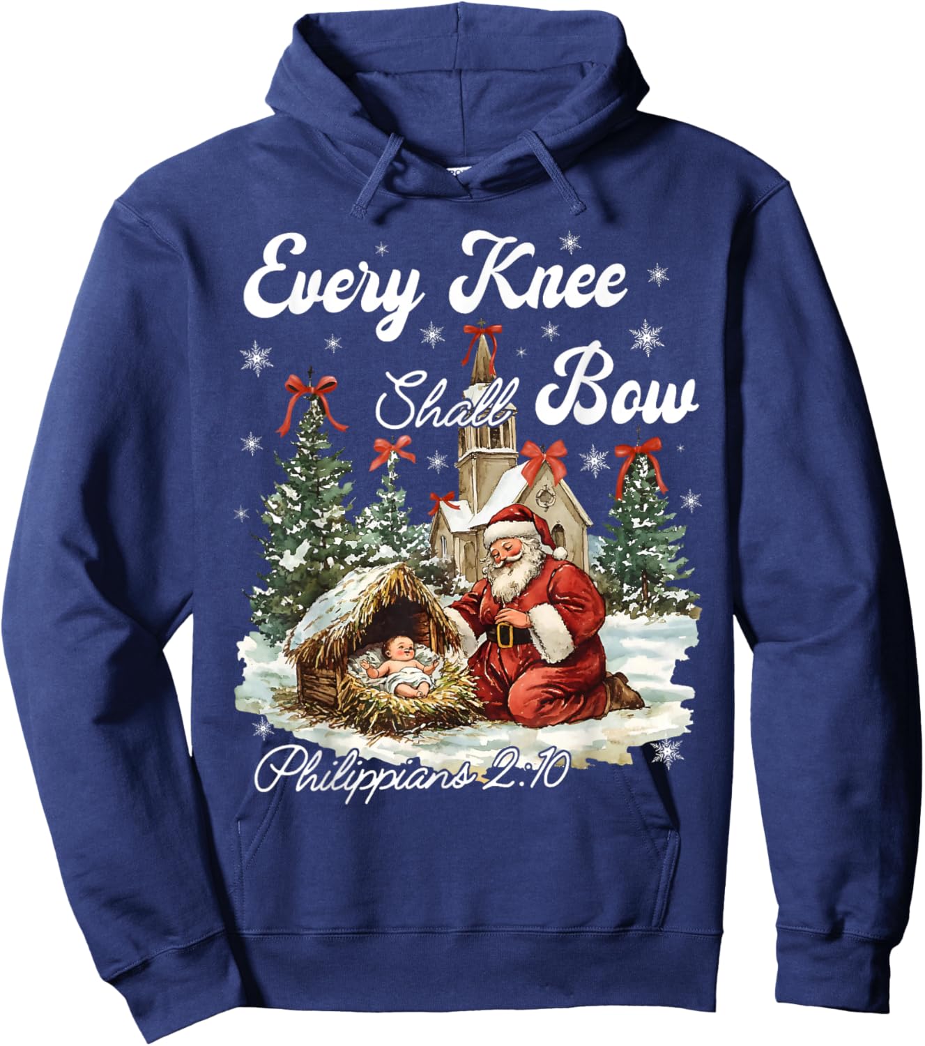 Every Knee Shall Bow Jesus Christian Christmas Santa Pajamas Hoodie - Hoodie | Navy