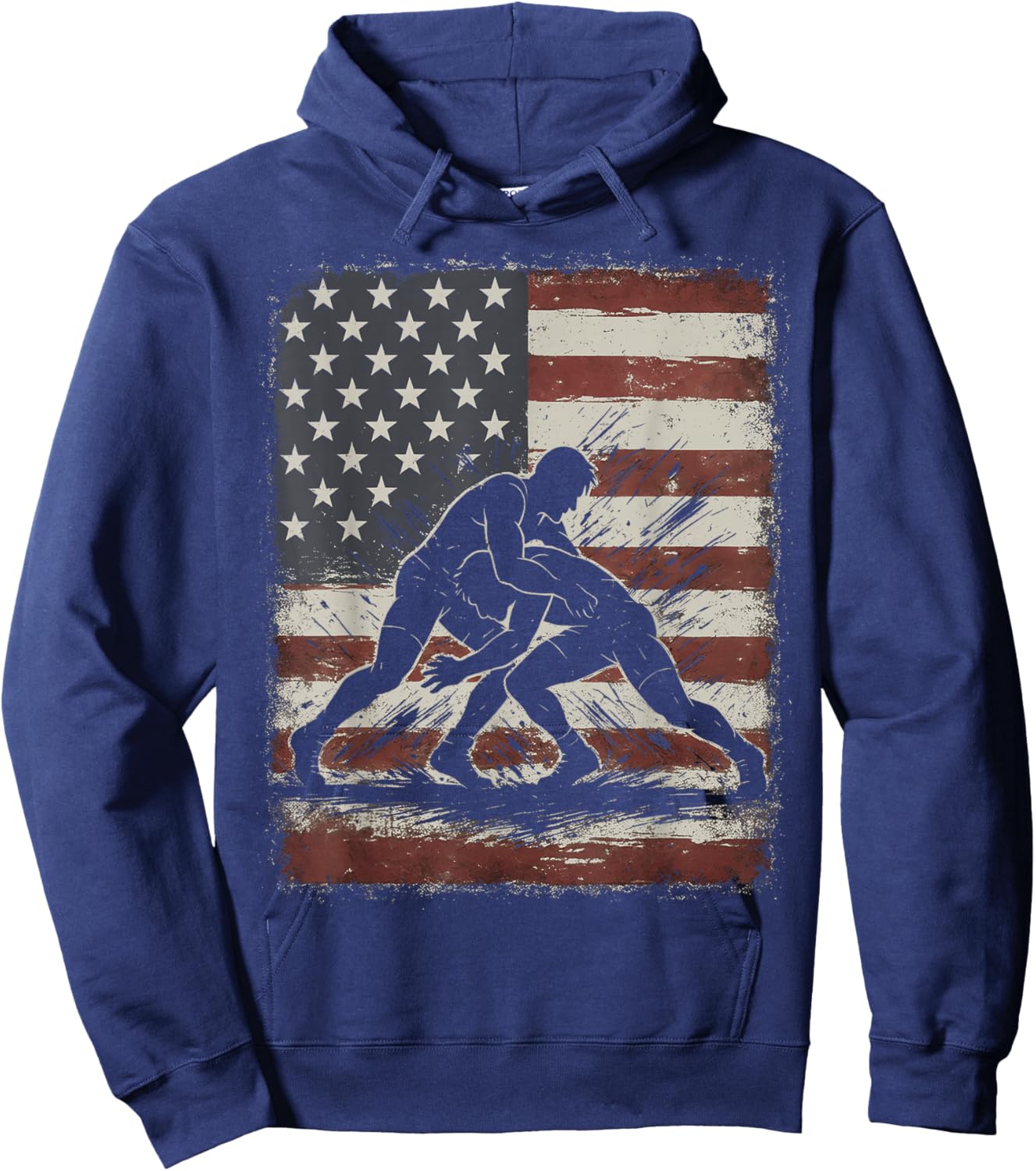Vintage American Wrestling US Flag Wrestling Wrestler Hoodie - Hoodie | Navy