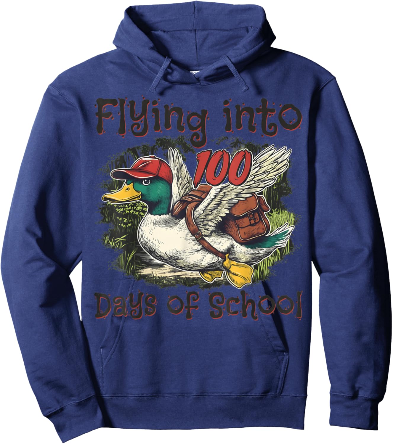 Flying Into 100 Days of School Duck Hunting 100th Day of SCH Hoodie - Hoodie | Navy