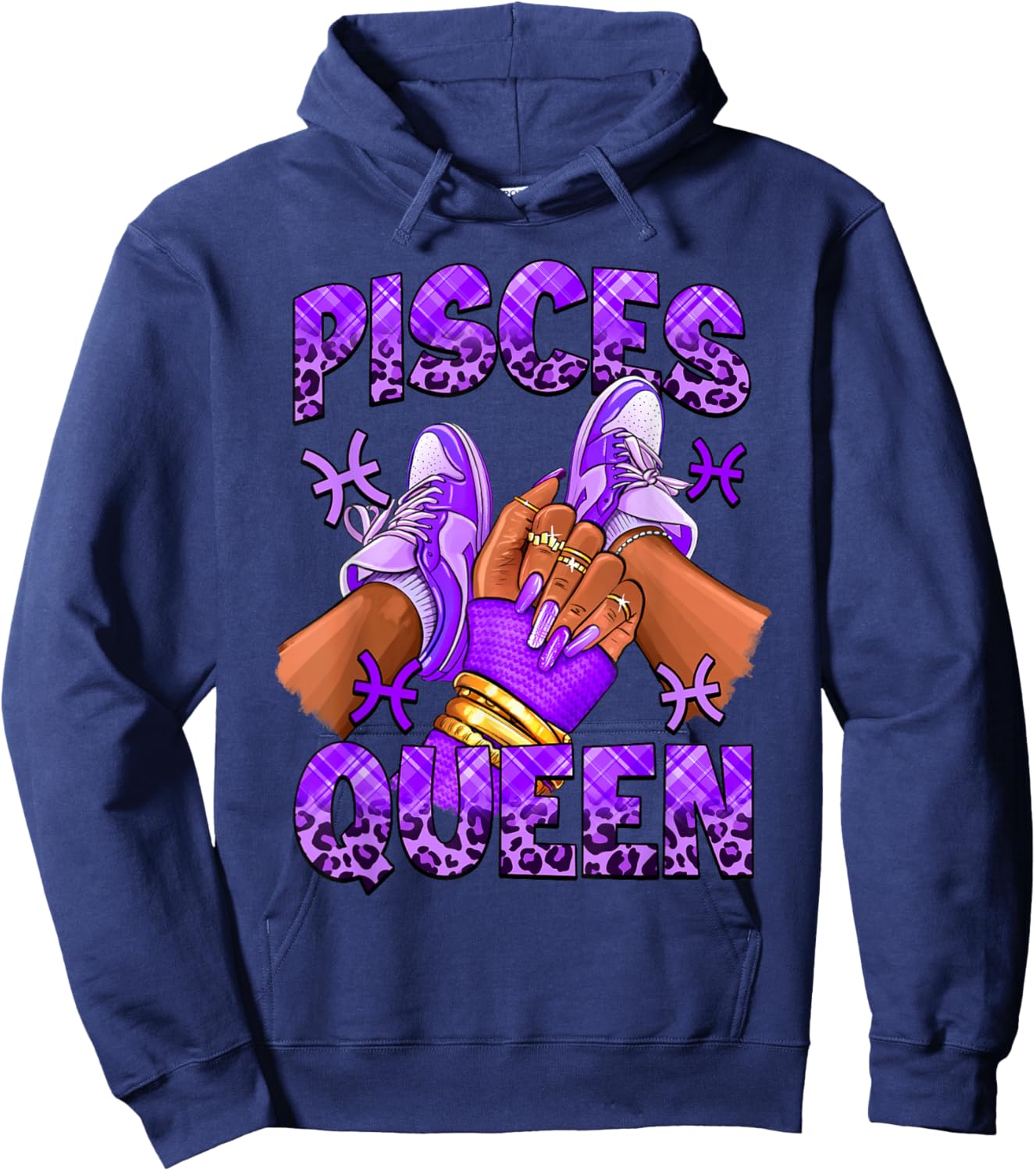 Pisces Girl Zodiac Birthday Afro Queen Sneakers Nails Hoodie - Hoodie | Navy