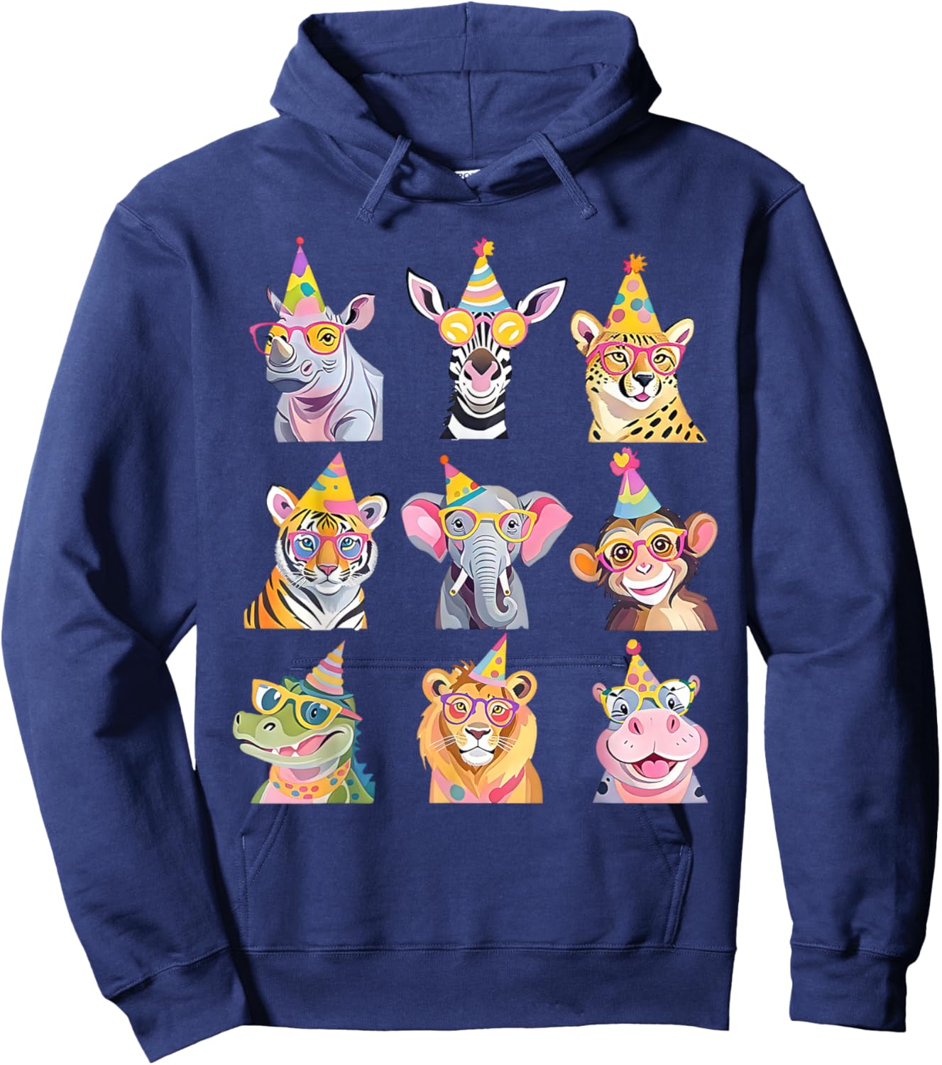 Cute Party Animals Birthday Wildlife Zoo Birthday Boys Kids Hoodie - Hoodie | Navy