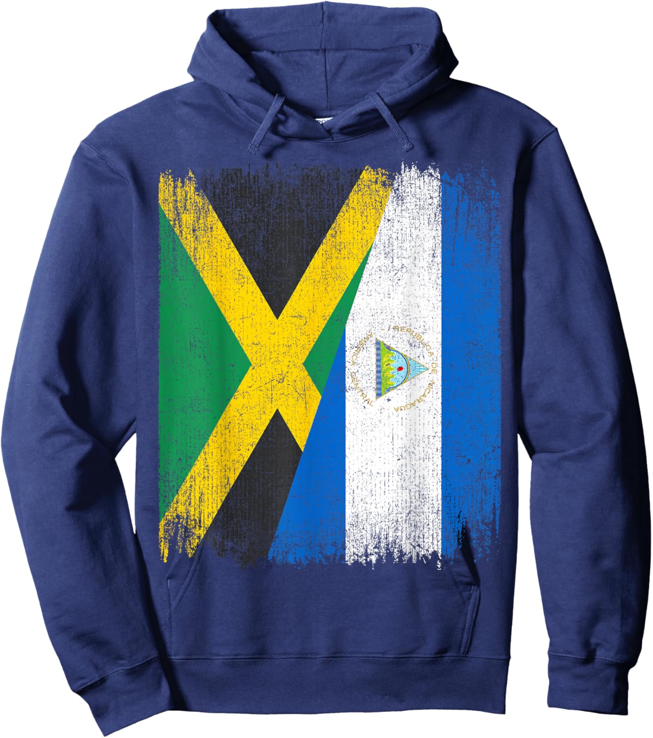 Half Jamaica Nicaragua Flag Jamaican Nicaraguan Pride Roots Hoodie - Hoodie | Navy