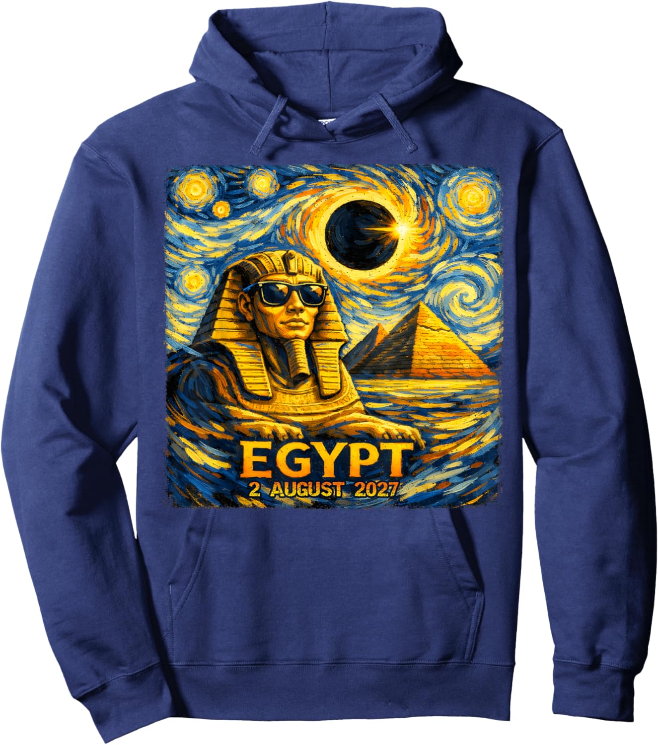 Total Solar Eclipse August 2, 2027 Egypt Sphinx Starry Night Hoodie - Hoodie | Navy