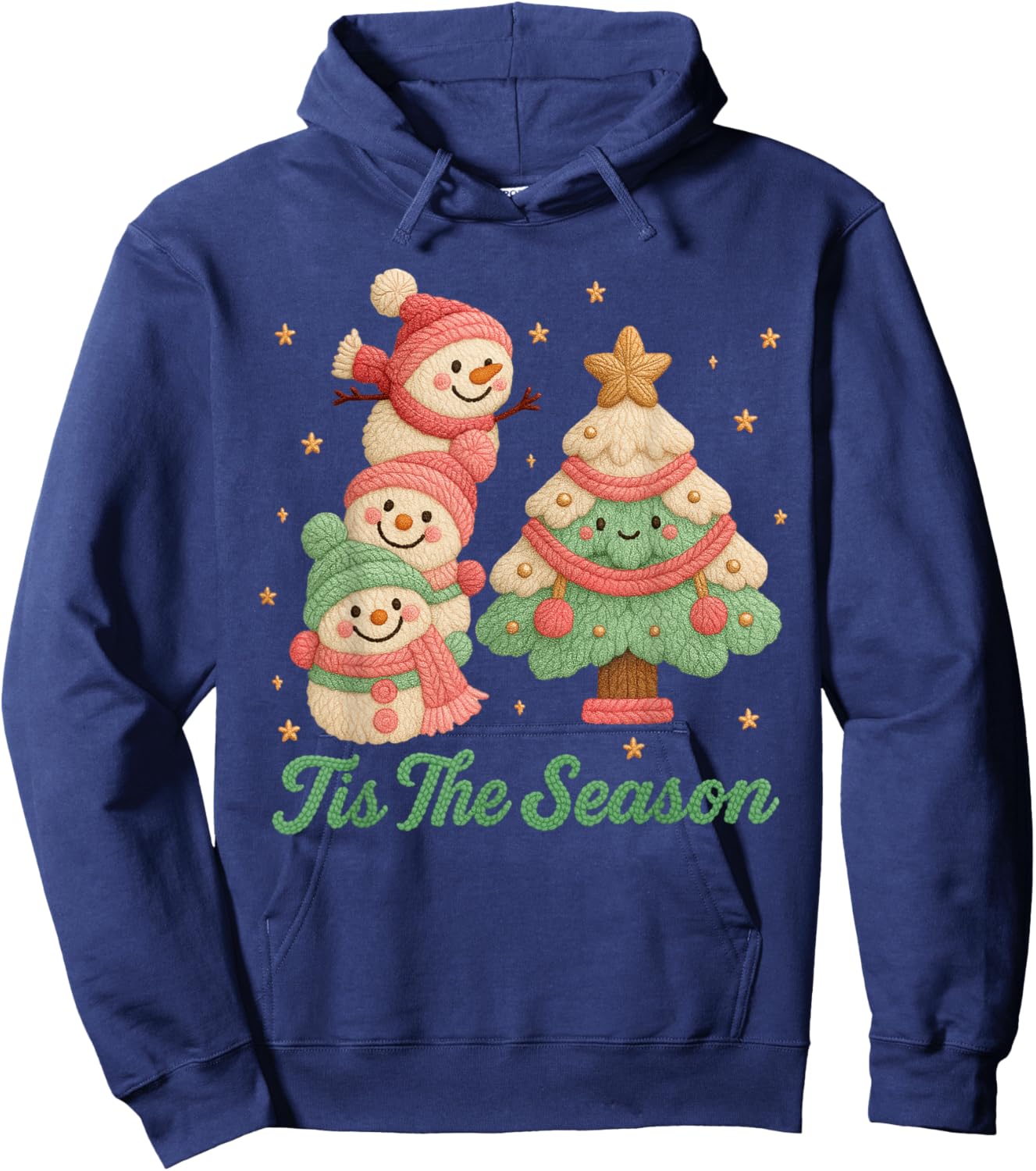 Faux Yarn Crochet Snowman and Christmas Tree Hoodie - Hoodie | Navy