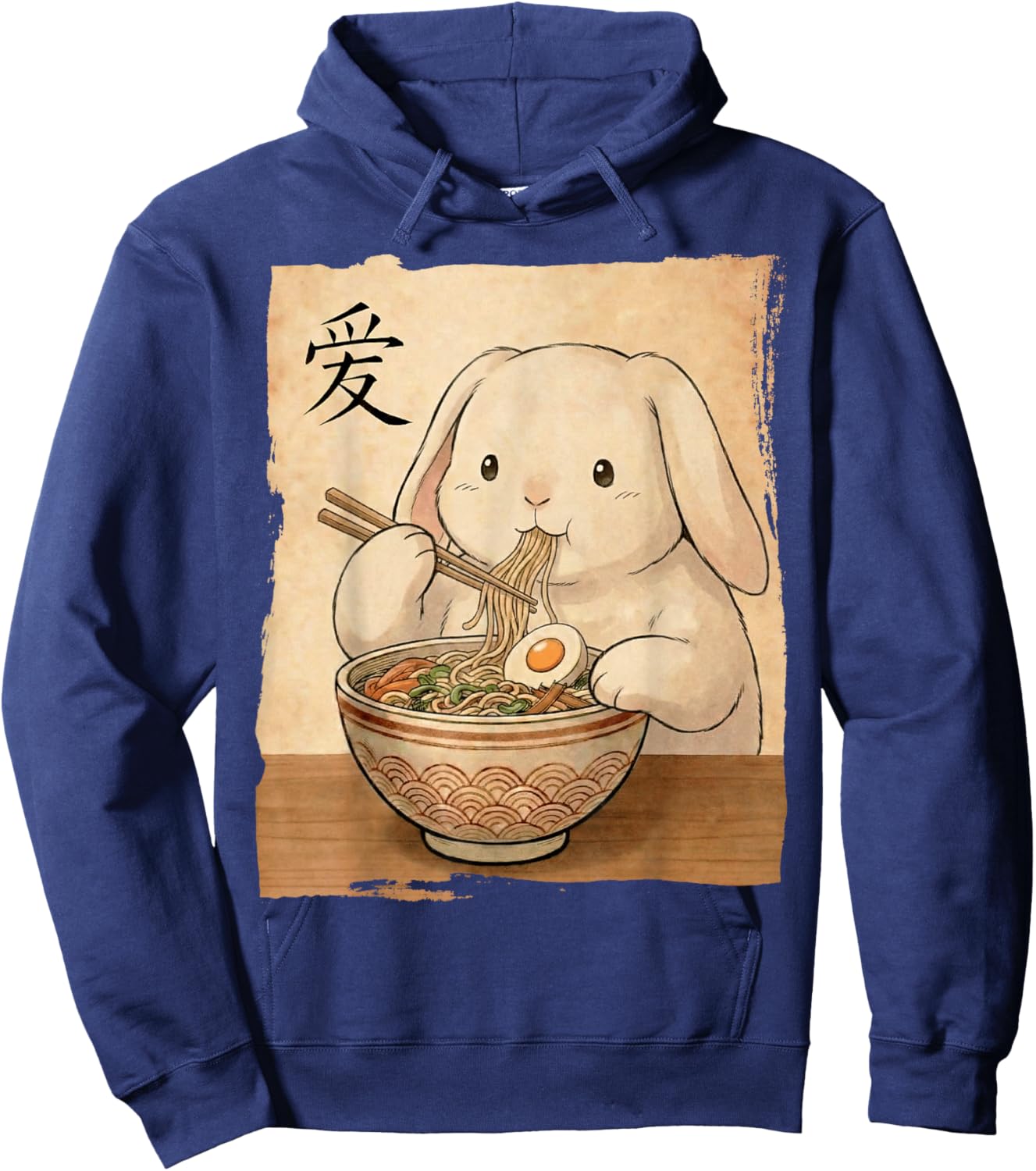 Funny Rabbit Eating Ramen Japanese Kawaii Anime Vintage Hoodie - Hoodie | Navy